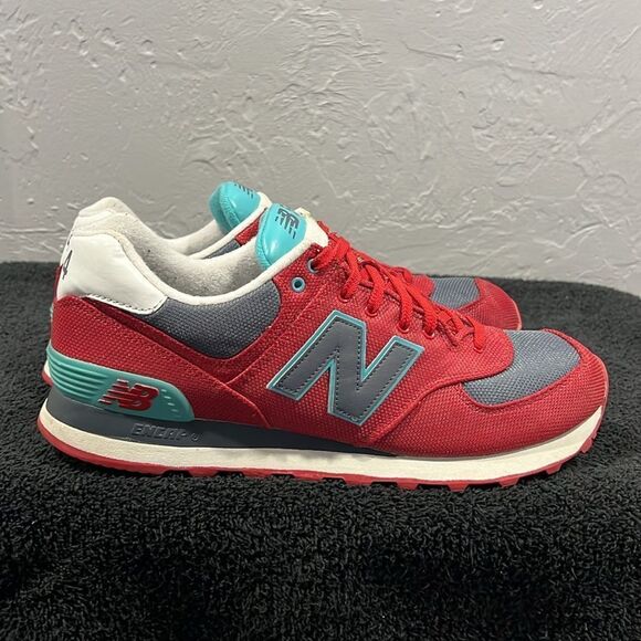 🔥🔥 NEW BALANCE 574 Red/Gray/Aqua Blue Classics  Sneakers Men Size 12 - PERFECT - Picture 3 of 13